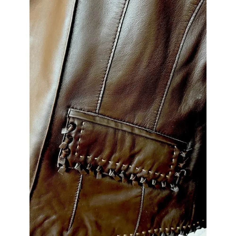 VTG NWT Pamela McCoy Genuine Leather Lined Jacket Collared Pockets 1-Button M